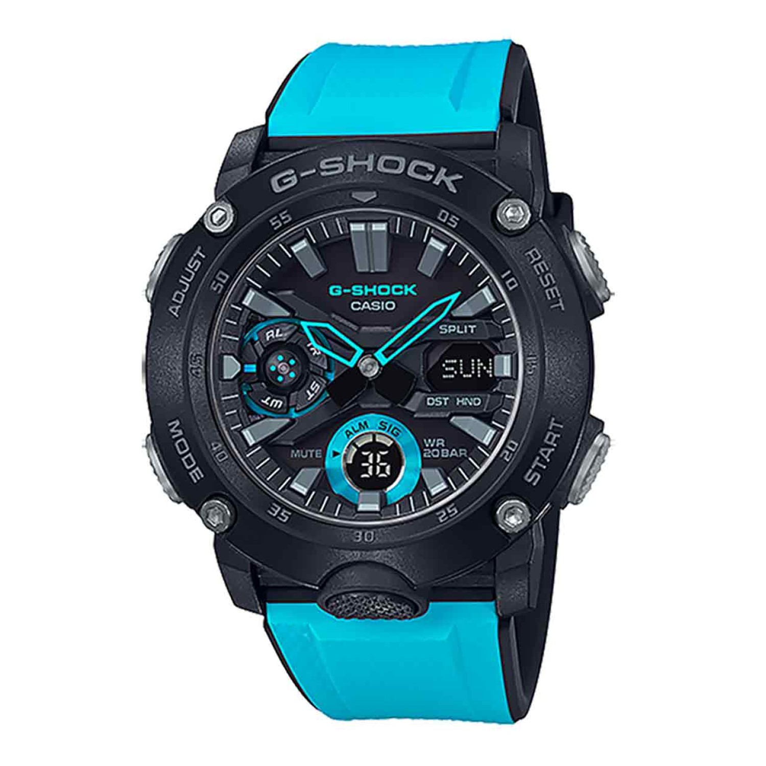 GA2000-1A2 Casio Carbon Core G-Shock Watch. From G-SHOCK, the watch that is constantly testing new limits in timekeeping toughness, comes a new series with Carbon Core Guard structure, which takes toughness to a new level. The case is made of fine resin t