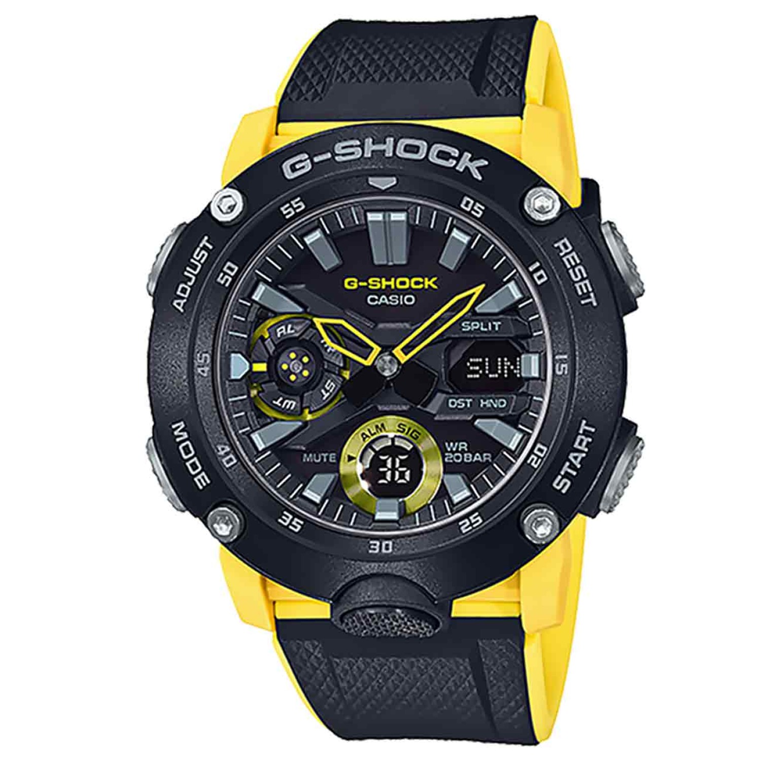 GA2000-1A9 Casio Carbon Core G-Shock Watch. From G-SHOCK, the watch that is constantly testing new limits in timekeeping toughness, comes a new series with Carbon Core Guard structure, which takes toughness to a new level. The case is made of fine resin t