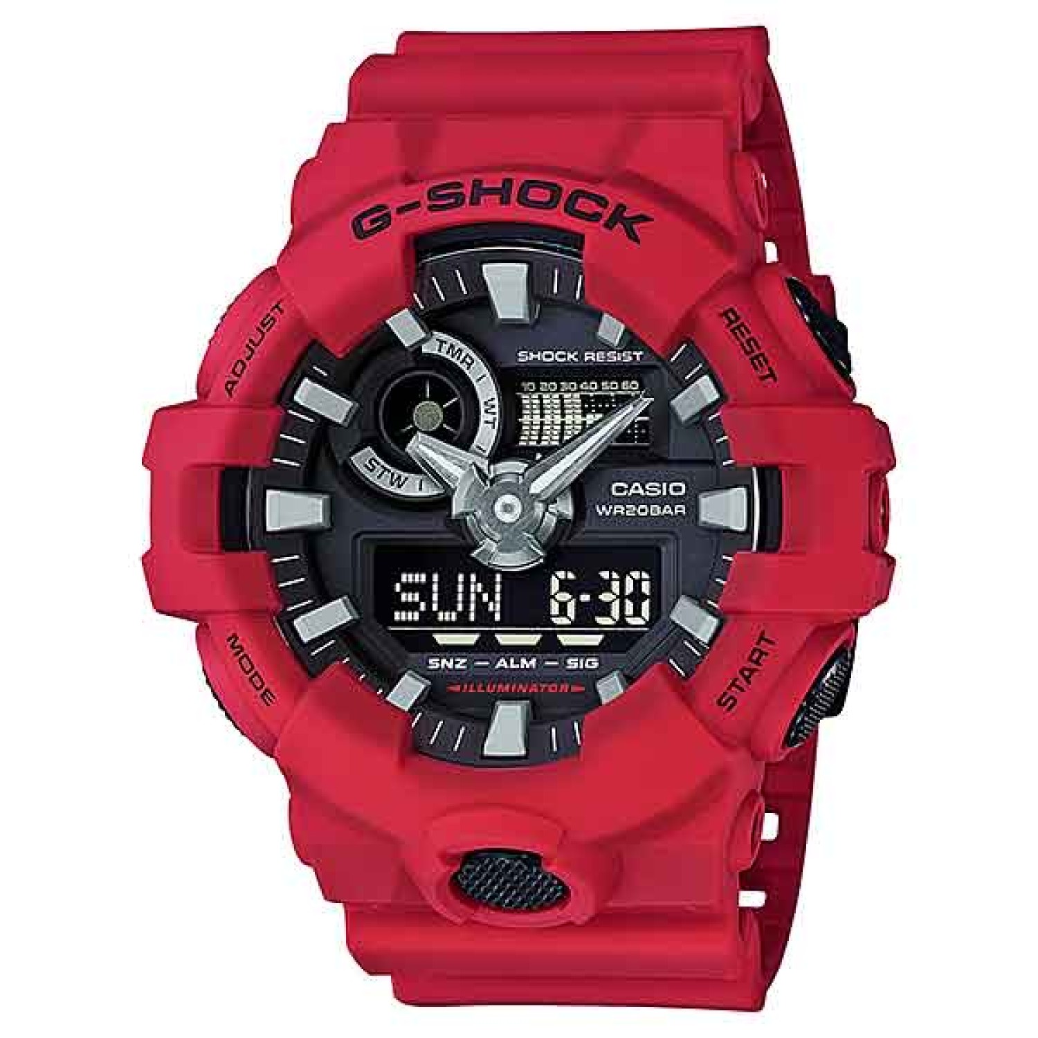 GA700-4A G-SHOCK  Analogue Digital. From G-SHOCK, the watch brand that is constantly setting new standards for timekeeping toughness, comes the new GA-700 analog/digital combination model. Multi-dimensional hour and minute hands look as if they were ca ca