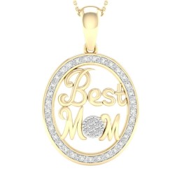 9ct Gold Oval- Shaped Diamond Set Best Mom Pendant PF3274