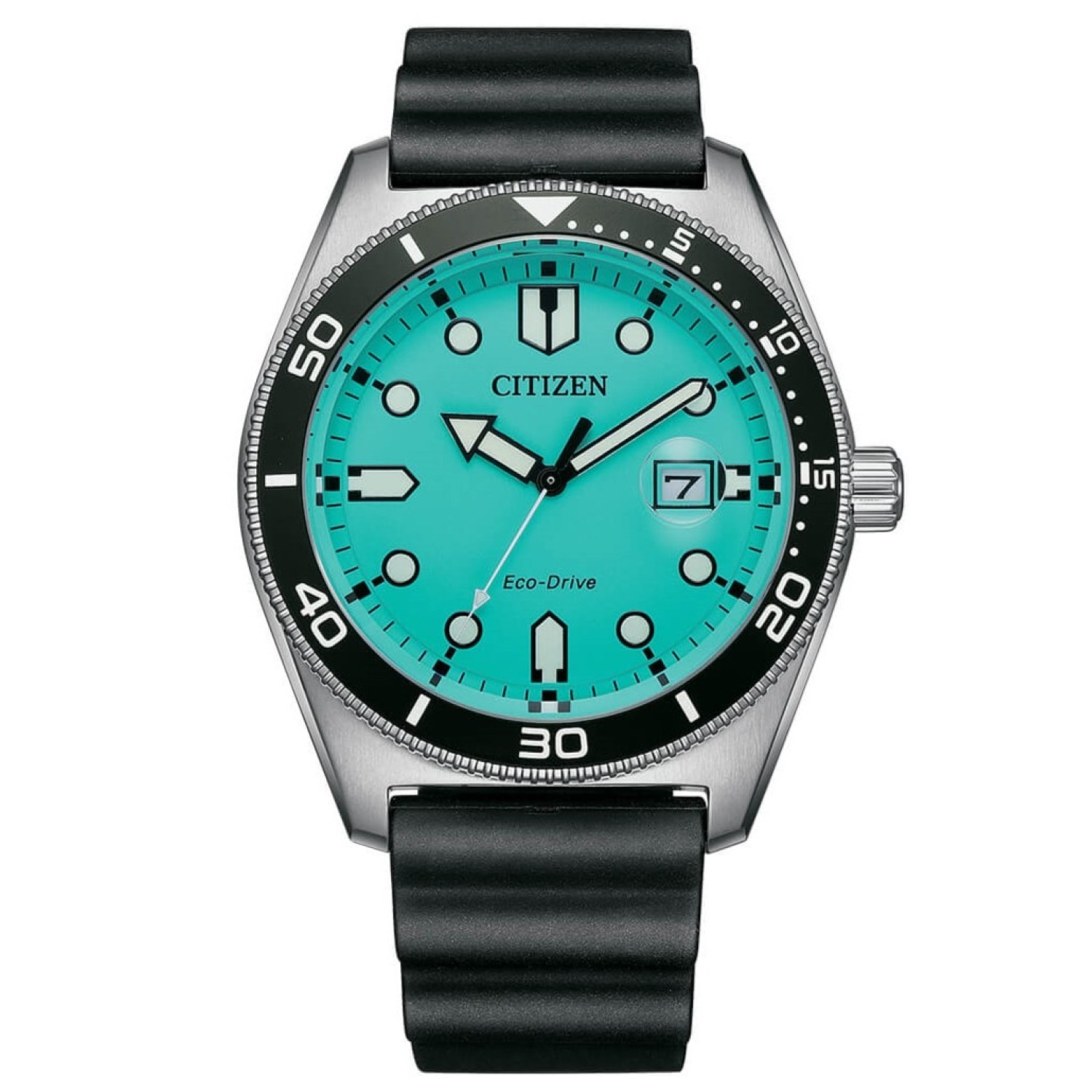 Christies Jewellery - AW1760-14X CITIZEN GENTS ECO- DRIVE AQUA DIAL RUBBER STRAP WATCH AW1760-14X CITIZEN GENTS ECO- DRIVE AQUA DIAL RUBBER STRAP WATCH