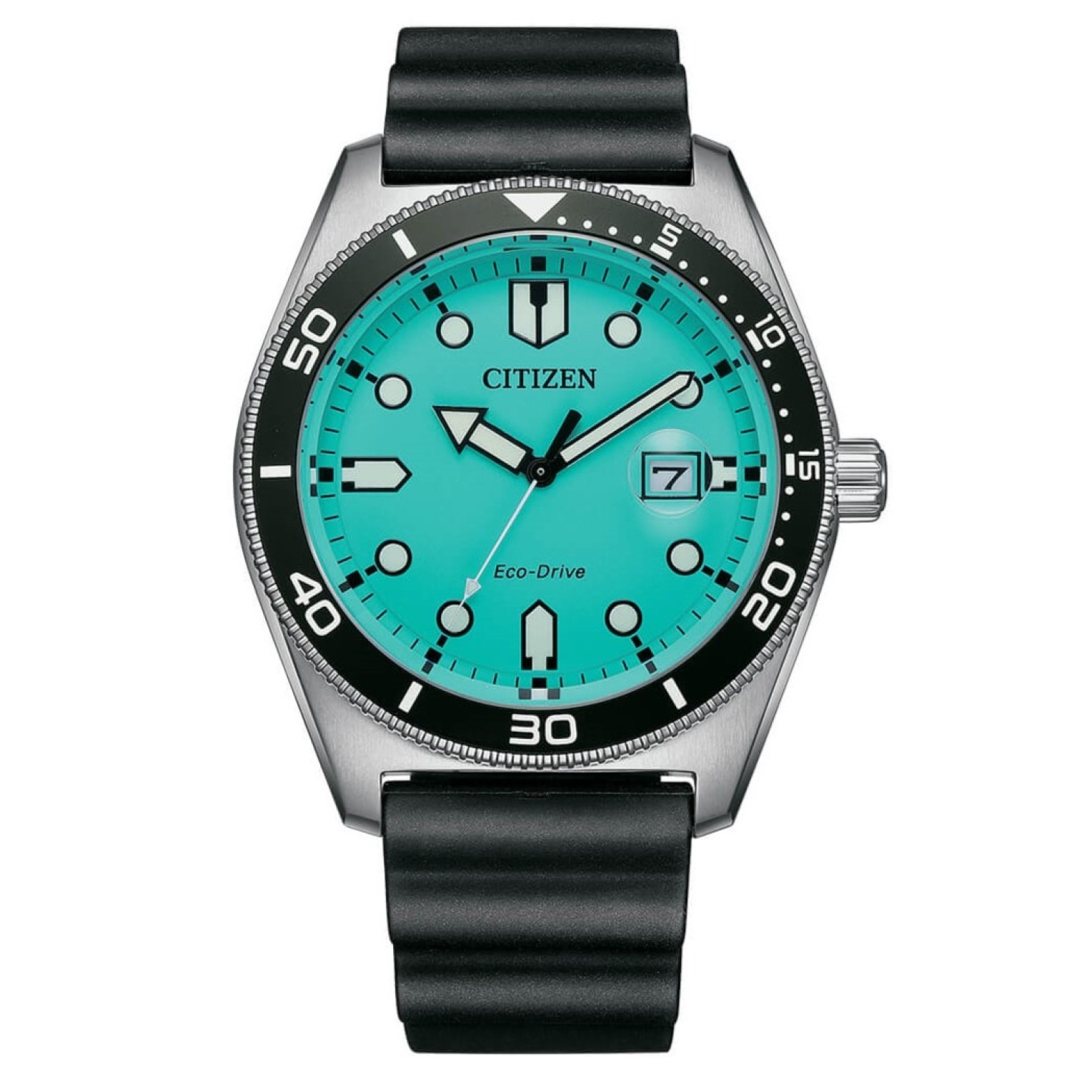 AW1760-14X CITIZEN GENTS ECO- DRIVE AQUA DIAL RUBBER STRAP WATCH