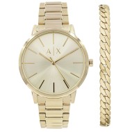  AX7144SET  A|X Armani Exchange Gold- Tone  Stainless Steel  Watch And Bracelet Gift Set