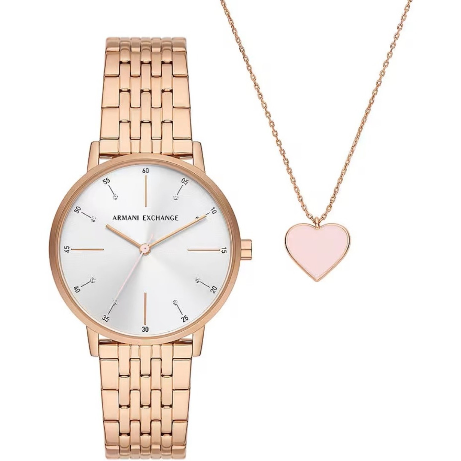 AX7145SET  A|X Armani Exchange Lola Rose Gold-Tone Watch and  Heart Necklace Set AX7145SET Watches NZ