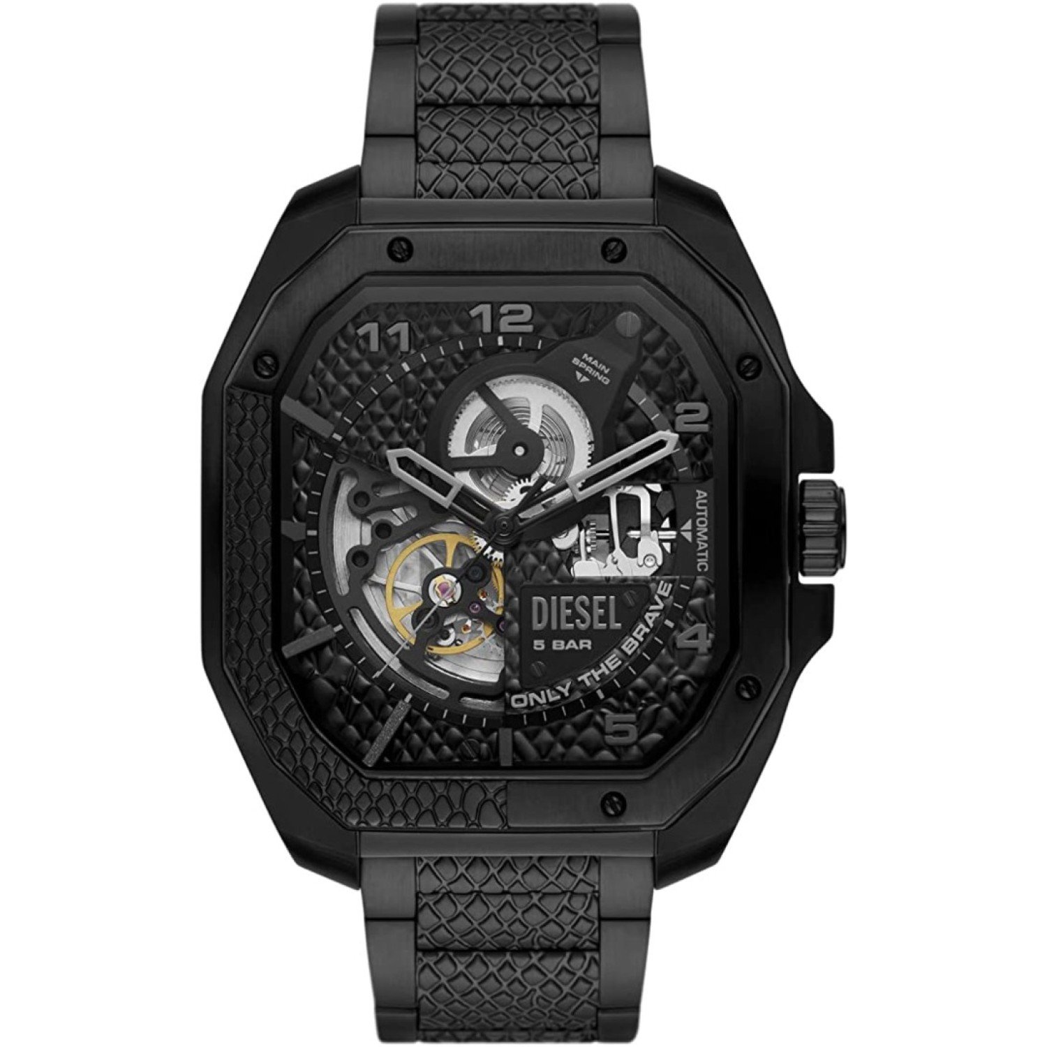 DZ7472 Diesel Flayed Automatic Three-Hand Black Watch.  