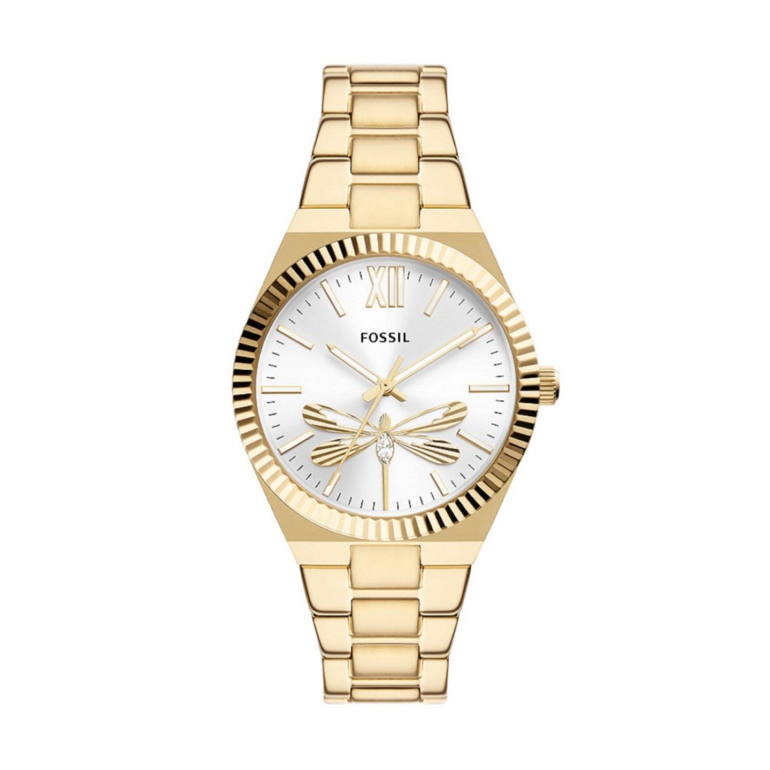 ES5262 Fossil Scarlette Three-Hand Gold-Tone Stainless Steel Watch. Afterpay - Split your purchase into 4 instalments - Pay for your purchase over 4 instalments, due every two weeks.