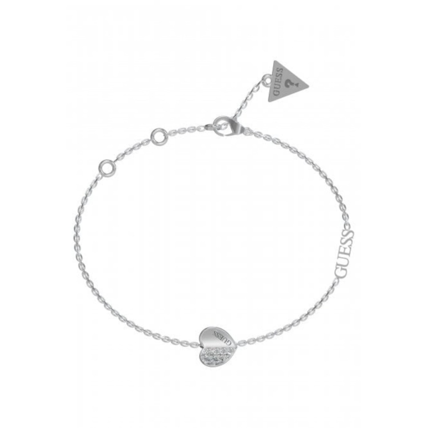 Guess Plain and Pave Heart Charm Bracelet in Silver JUBB03036JWRHL JUBB03036JWRHL diamond jewellery