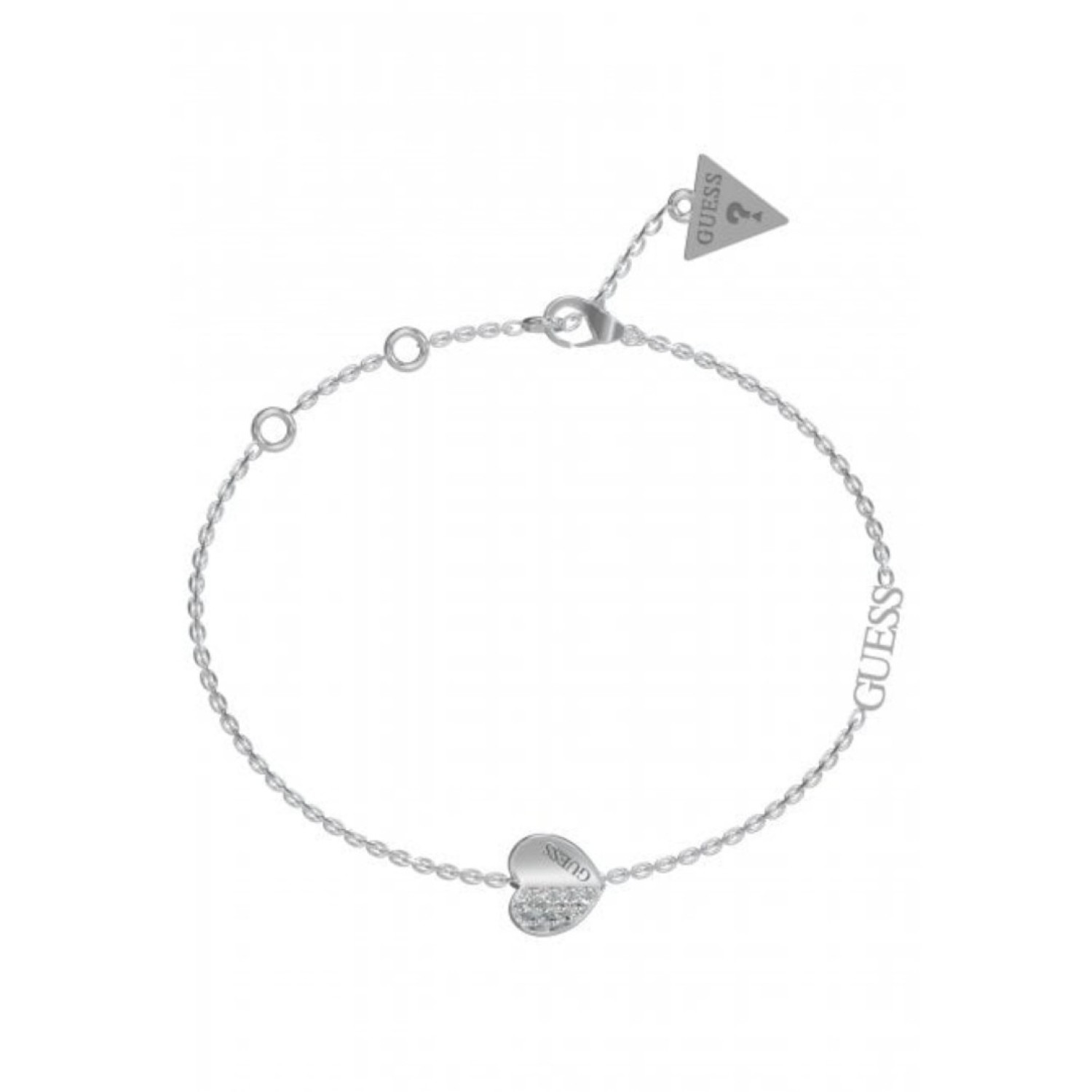 Christies Jewellery - Guess Plain and Pave Heart Charm Bracelet in Silver JUBB03036JWRHL diamond rings nz Guess Plain and Pave Heart Charm Bracelet in Silver JUBB03036JWRHL JUBB03036JWRHL diamond jewellery