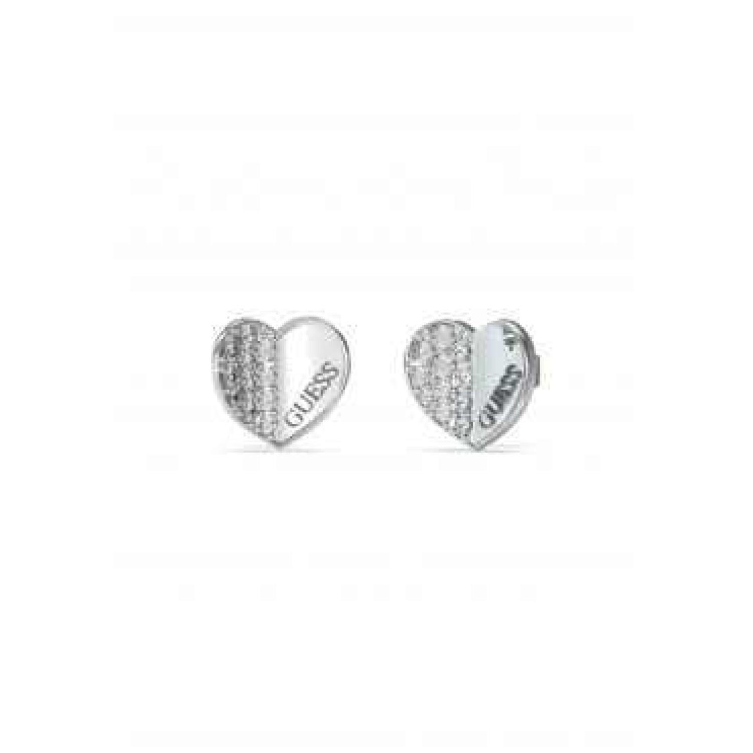 Guess Plain and Pave Heart Studs in Silver JUBE03038JWRHT JUBE03038JWRHT diamond jewellery