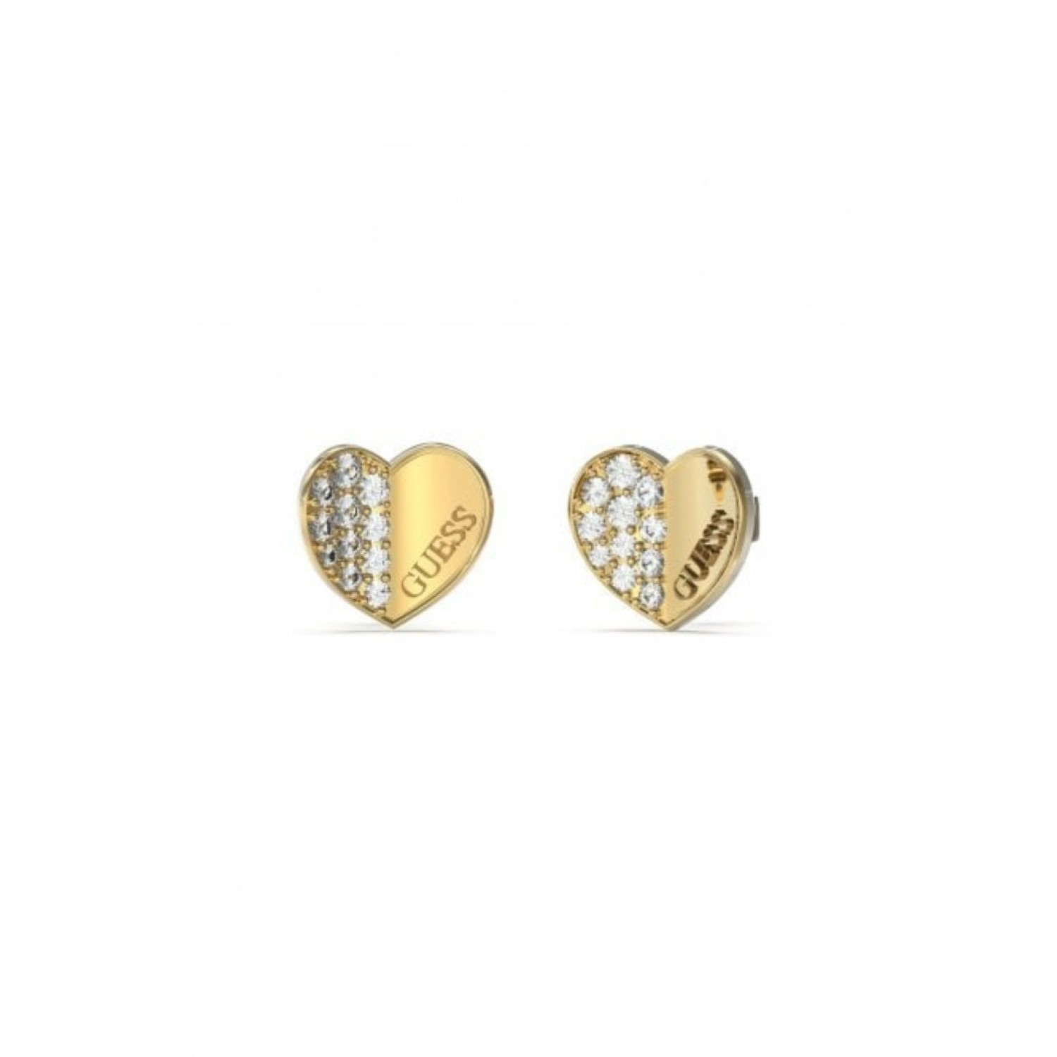 Guess Plain and Pave Heart Studs in Gold JUBE03038JWYGT JUBE03038JWYGT diamond jewellery
