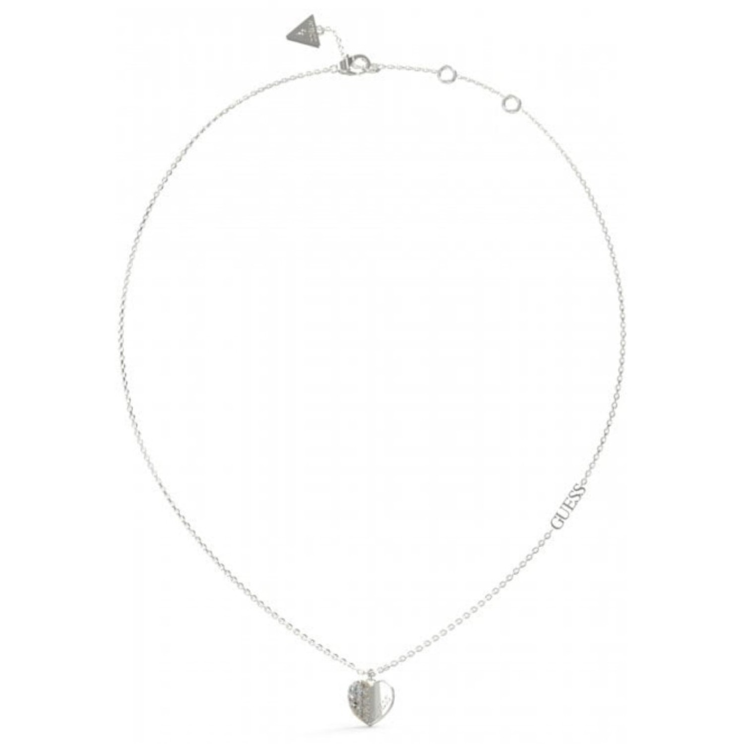 Guess  16-18" Plain and Pave Heart Charm Necklace in Silver JUBN03035JWRHT JUBN03035JWRHT diamond jewellery