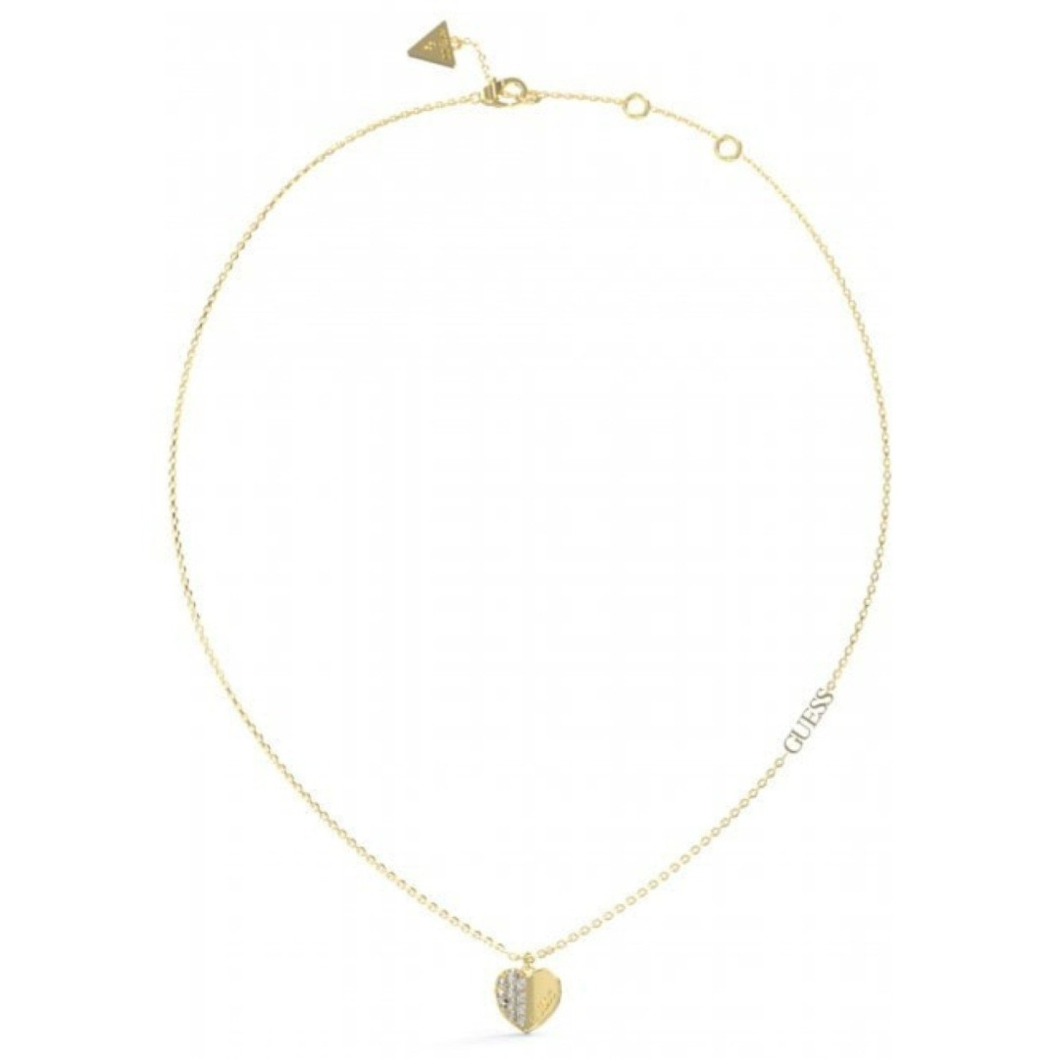 Guess 16-18" Plain and Pave Heart Charm Necklace in Gold JUBN03035JWYGT JUBN03035JWRHT diamond jewellery