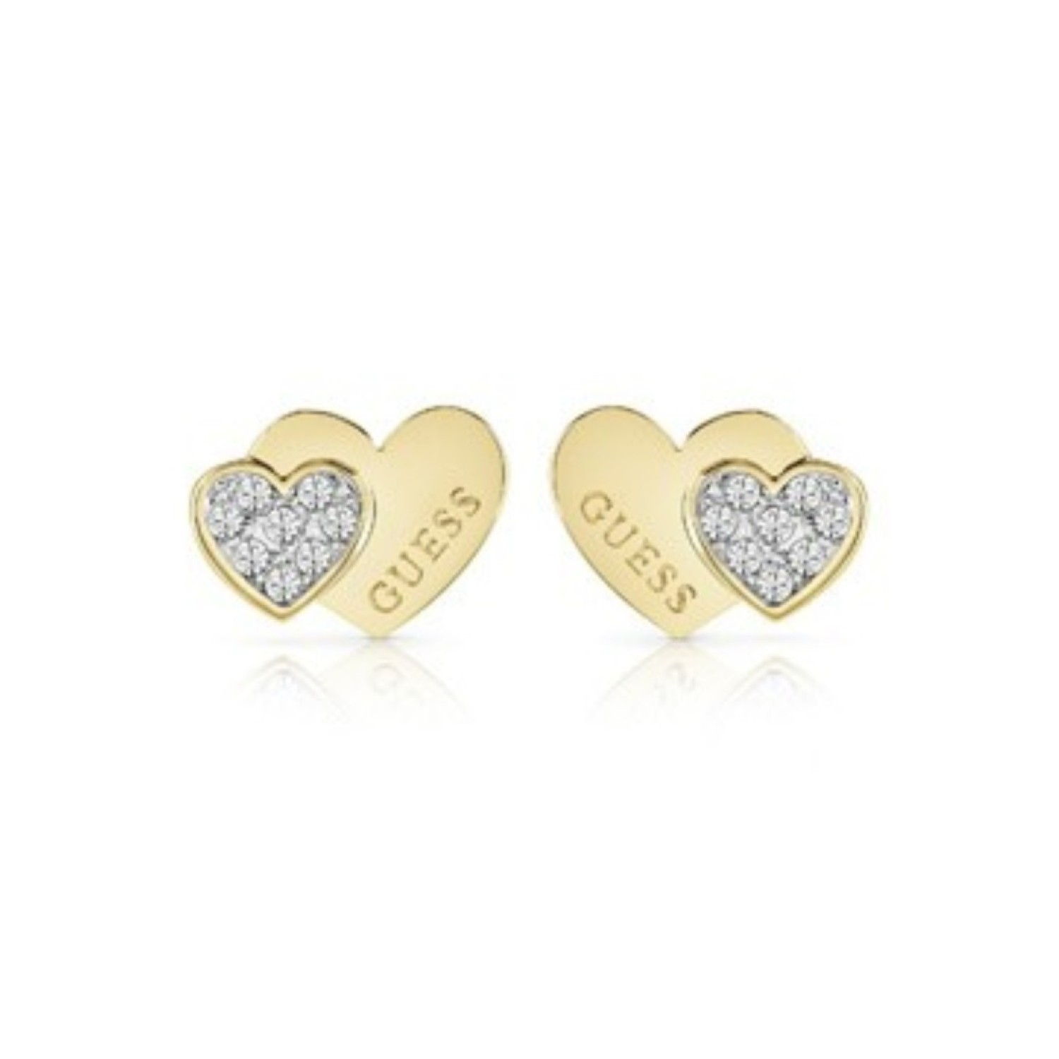 GUESS 12mm Double Heart and Pave Studs in Gold UBE02151JWYGTU guess jewellery