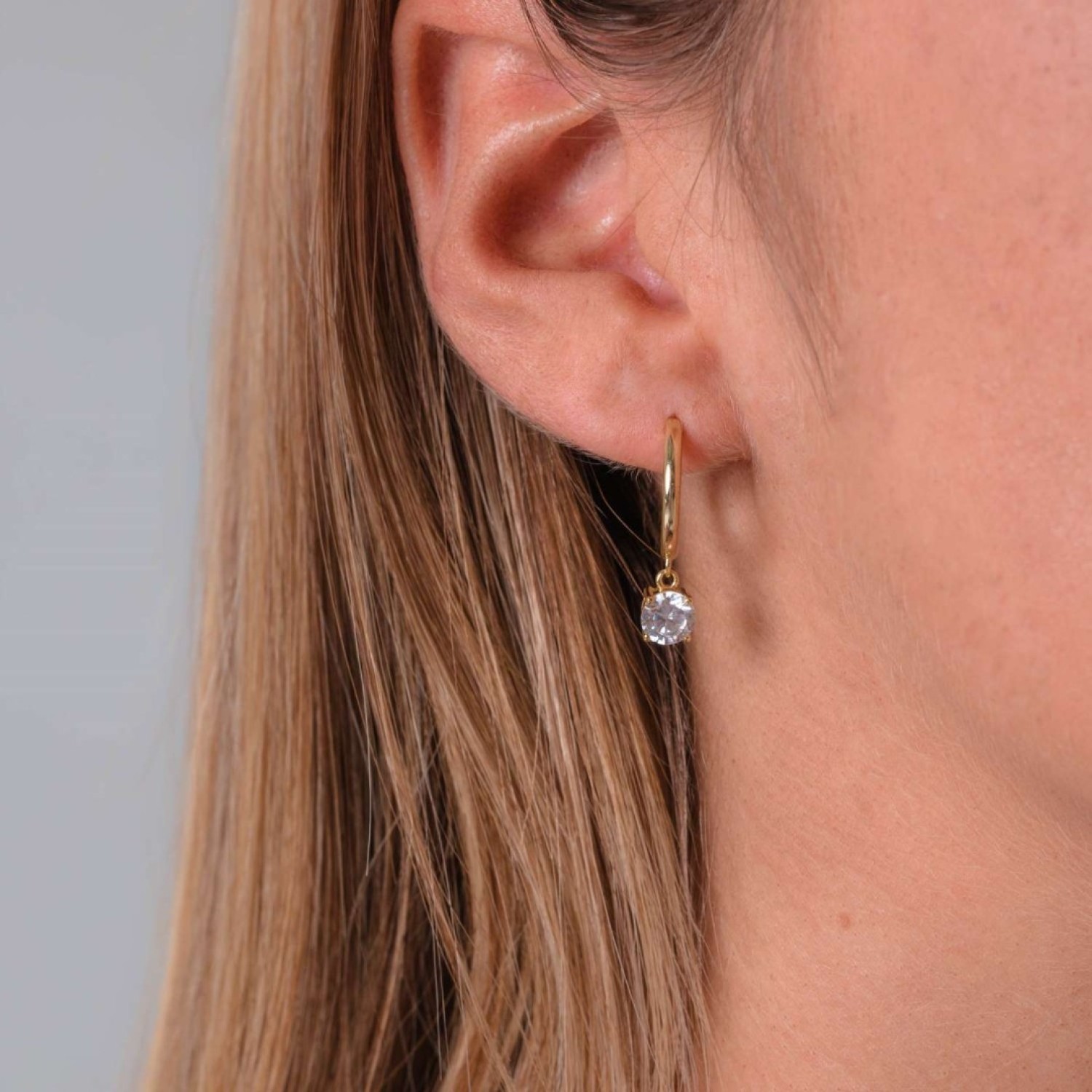 Georgini Bria Hoop Gold Earrings IE934G Georgini Bria Hoop Gold Earrings - High Shine Finish with Dangling CZ