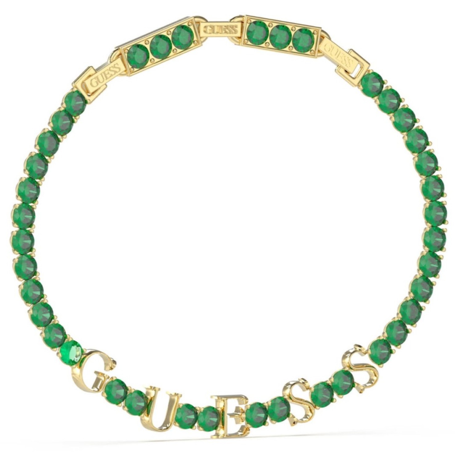 Christies Jewellery - GUESS Scripted Crystal Tennis Bracelet Green and Gold JUBB04218JWYGGNT Watches Auckland NZ GUESS Scripted Crystal Tennis Bracelet Green and Gold JUBB04218JWYGGNT JUBB04218JWYGT Guess Jewellery Auckland | GUESS jewellery effortlessly transitions from daytime to nighttime wear, Fast Free Delivery from Auckland