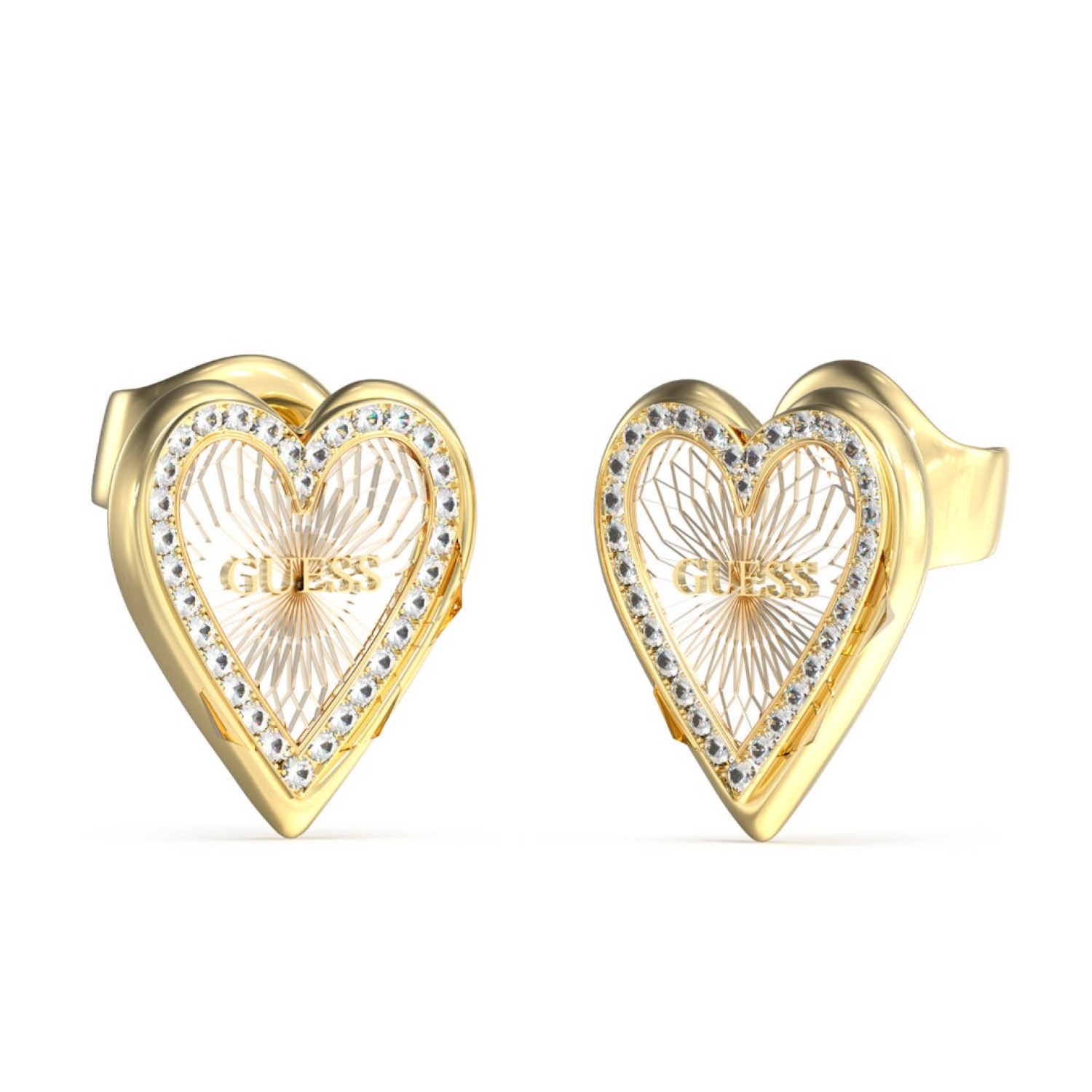 GUESS Gold 14mm Heart Sunray Studs JUBE03237JWYGRHTU JUBE03237JWYGRHTU Guess Jewellery Auckland | GUESS jewellery effortlessly transitions from daytime to nighttime wear, Fast Free Delivery from Auckland