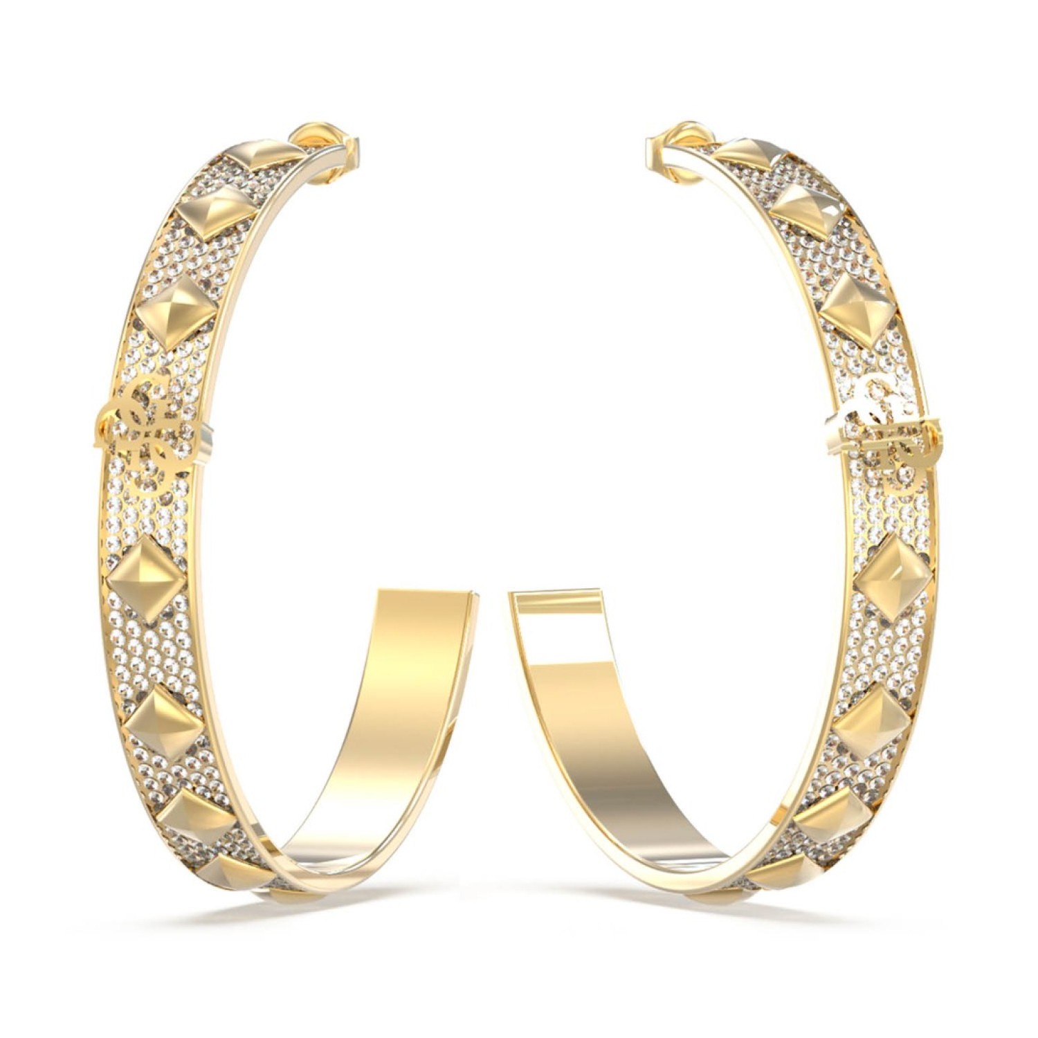 GUESS 60mm 4G Pave Studded Hoop Earrings JUBE03280JWYGTU in Gold JUBE03280JWYGTU Guess Jewellery Auckland | GUESS jewellery effortlessly transitions from daytime to nighttime wear, Fast Free Delivery from Auckland