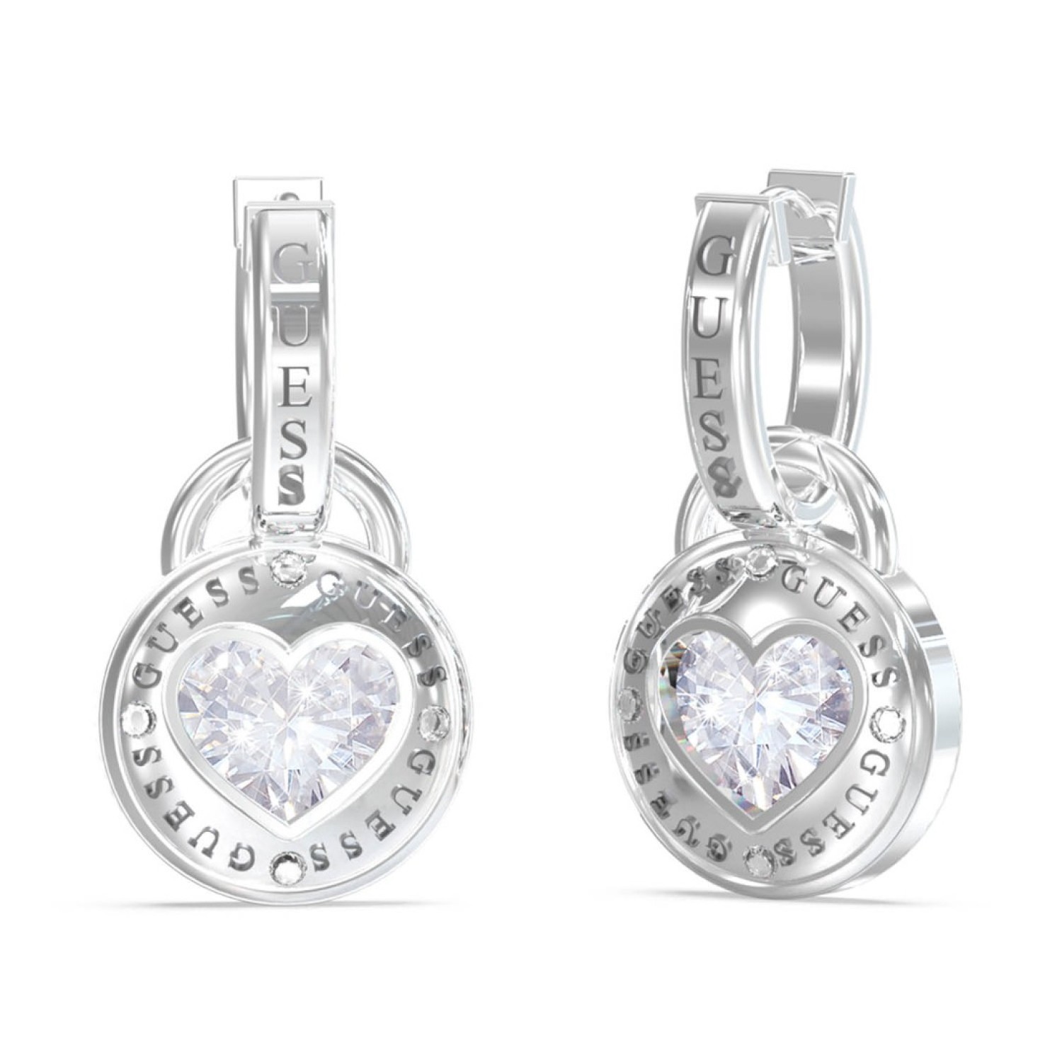 GUESS Silver 26mm Crystal Heart Huggies JUBE03351JWRHTU JUBE03351JWYGTU Guess Jewellery Auckland | GUESS jewellery effortlessly transitions from daytime to nighttime wear, Fast Free Delivery from Auckland