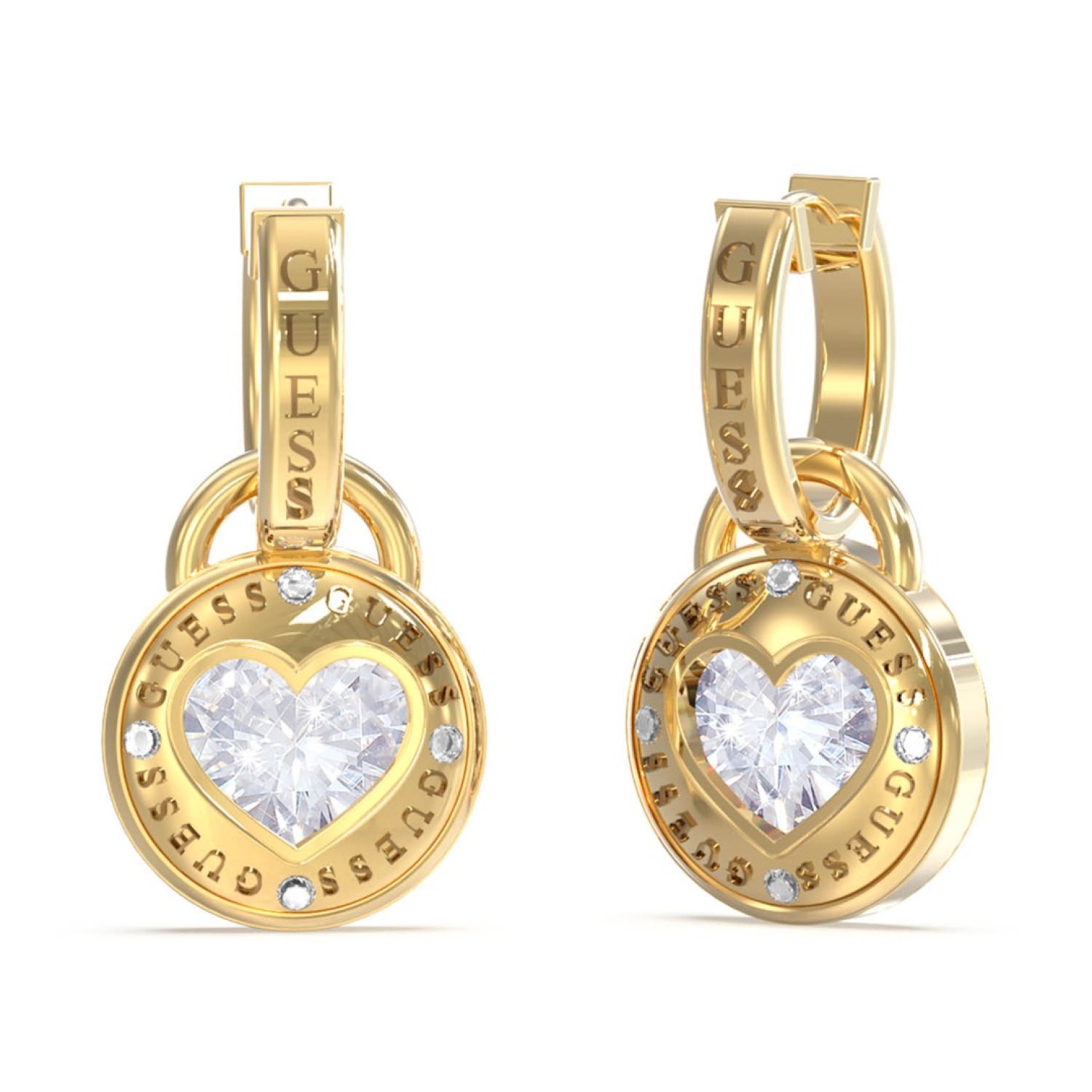 GUESS Gold 26mm Crystal Heart Huggies JUBE03351JWYGTU JUBE03351JWYGTU Guess Jewellery Auckland | GUESS jewellery effortlessly transitions from daytime to nighttime wear, Fast Free Delivery from Auckland