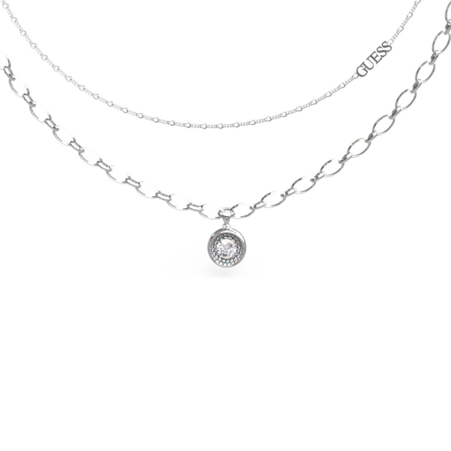 Christies Jewellery - GUESS Silver Double Chain Solitaire Necklace JUBN03395JWRHTU Watches Auckland NZ GUESS Silver Double Chain Solitaire Necklace JUBN03395JWRHTU JUBN03395JWRHTU Guess Jewellery Auckland | GUESS jewellery effortlessly transitions from daytime to nighttime wear, Fast Free Delivery from Auckland