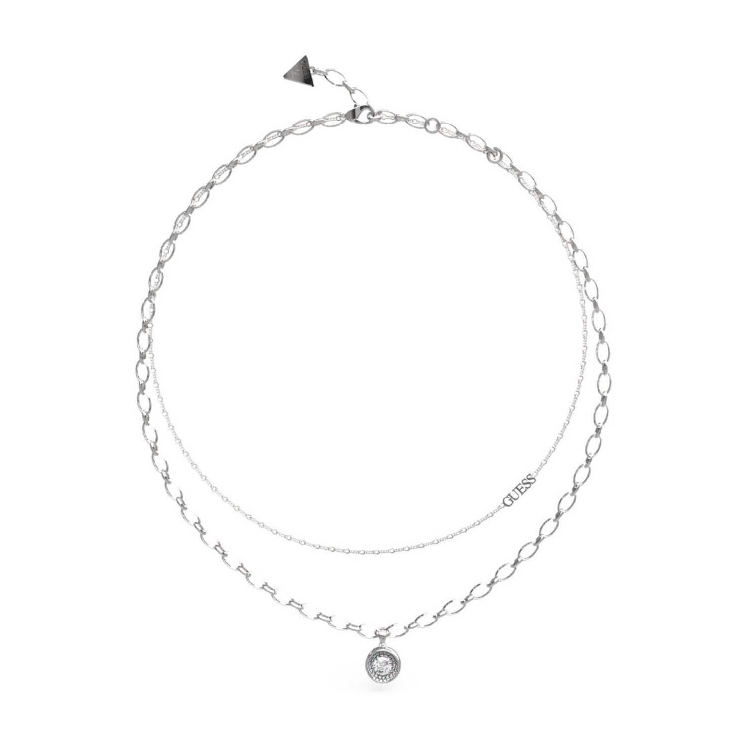 GUESS Silver Double Chain Solitaire Necklace JUBN03395JWRHTU JUBN03395JWRHTU Guess Jewellery Auckland | GUESS jewellery effortlessly transitions from daytime to nighttime wear, Fast Free Delivery from Auckland