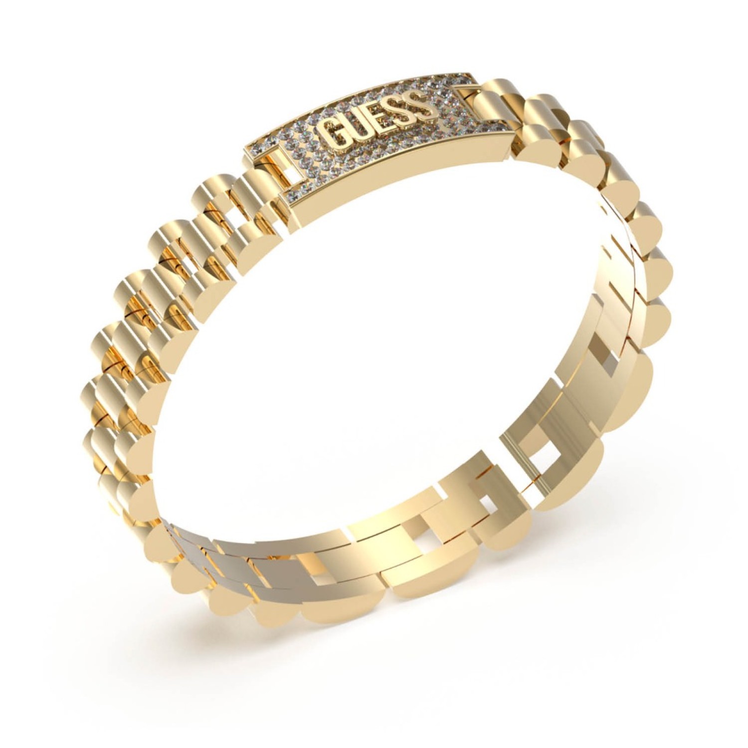 GUESS 10mm Pave Tag Empire Bracelet JUMB03200JWYGTU in Gold JUMB03200JWYGSTTU Guess Jewellery Auckland | GUESS jewellery effortlessly transitions from daytime to nighttime wear, Fast Free Delivery from Auckland