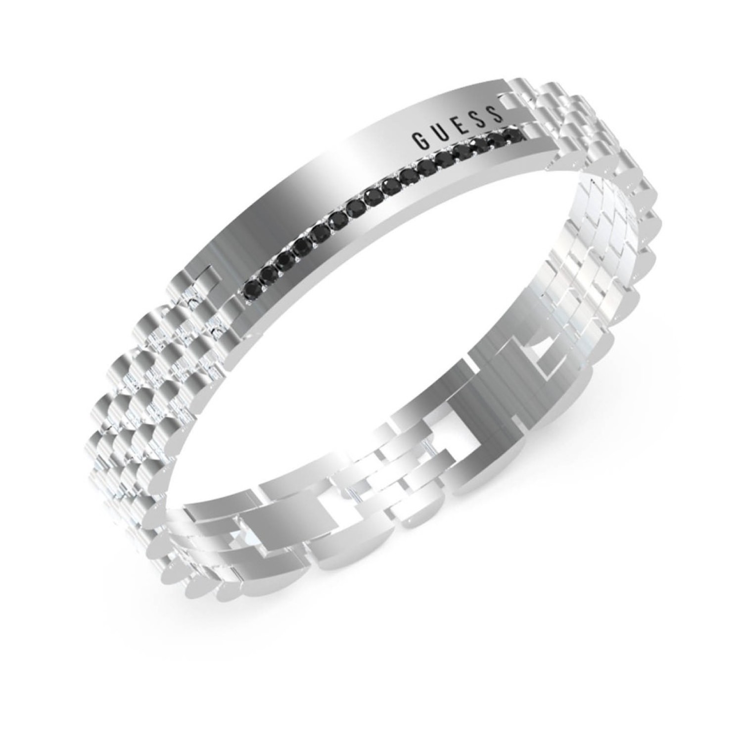 GUESS 10mm Tag with Black Crystals Bracelet JUMB03203JWSTTU in Silver JUMB03203JWSTTU Guess Jewellery Auckland | GUESS jewellery effortlessly transitions from daytime to nighttime wear, Fast Free Delivery from Auckland