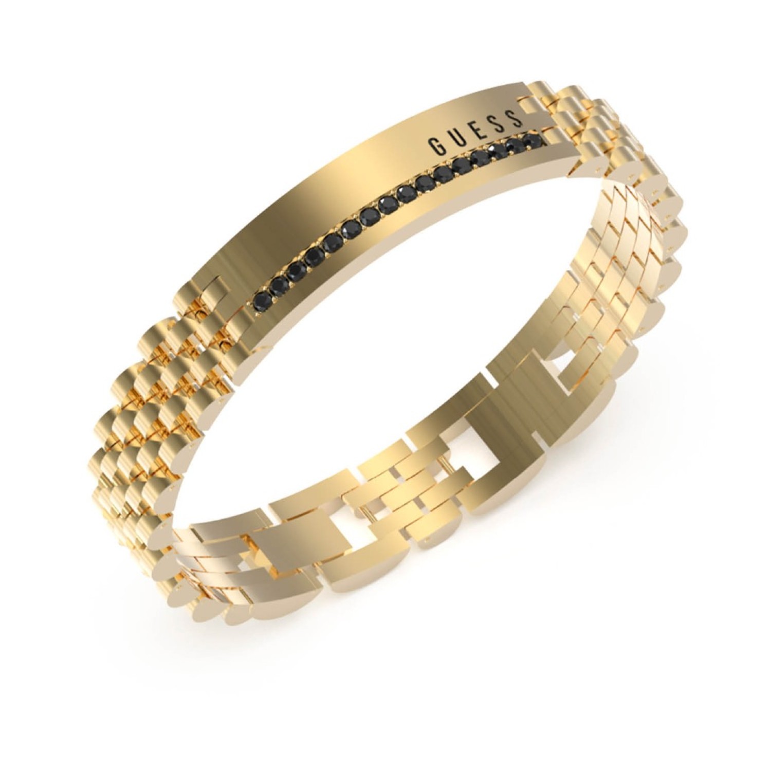 GUESS 10mm Tag with Black Crystals Bracelet JUMB03203JWYGTU in Gold JUMB03203JWYGTU Guess Jewellery Auckland | GUESS jewellery effortlessly transitions from daytime to nighttime wear, Fast Free Delivery from Auckland