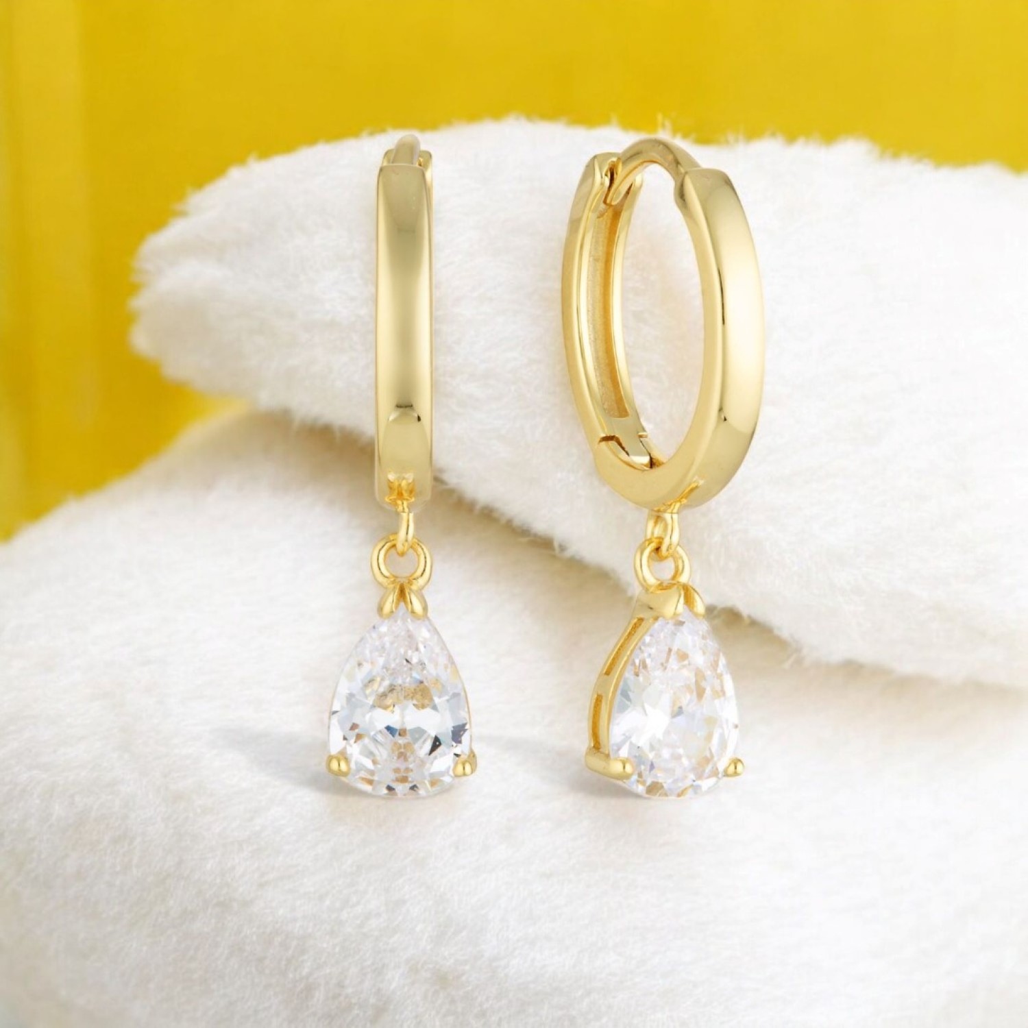 Georgini Pia Hoop Gold Earrings IE935G - Christies Jewellery Auckland NZ Georgini Pia Hoop Gold Earrings IE935G - Dangling pear shaped CZ