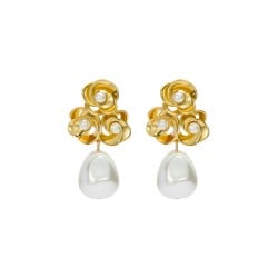 FLORELLE: Pearl Flower Drop Earrings TBJ3755-02-28