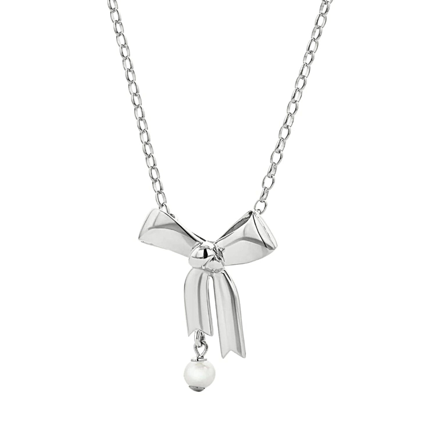 Karen Walker Bow Necklace – Sterling Silver & Pearl | KW490PN-STG-FWP Karen Walker Bow Necklace in Sterling Silver with Pearl – KW490PN-STG-FWP