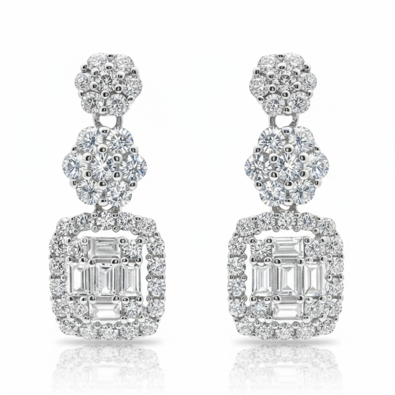 Sterling Silver CZ Floral & Halo Drop Earrings – QEI17777 | Christies Jewellery NZ Sterling Silver CZ Floral & Halo Drop Earrings – QEI17777