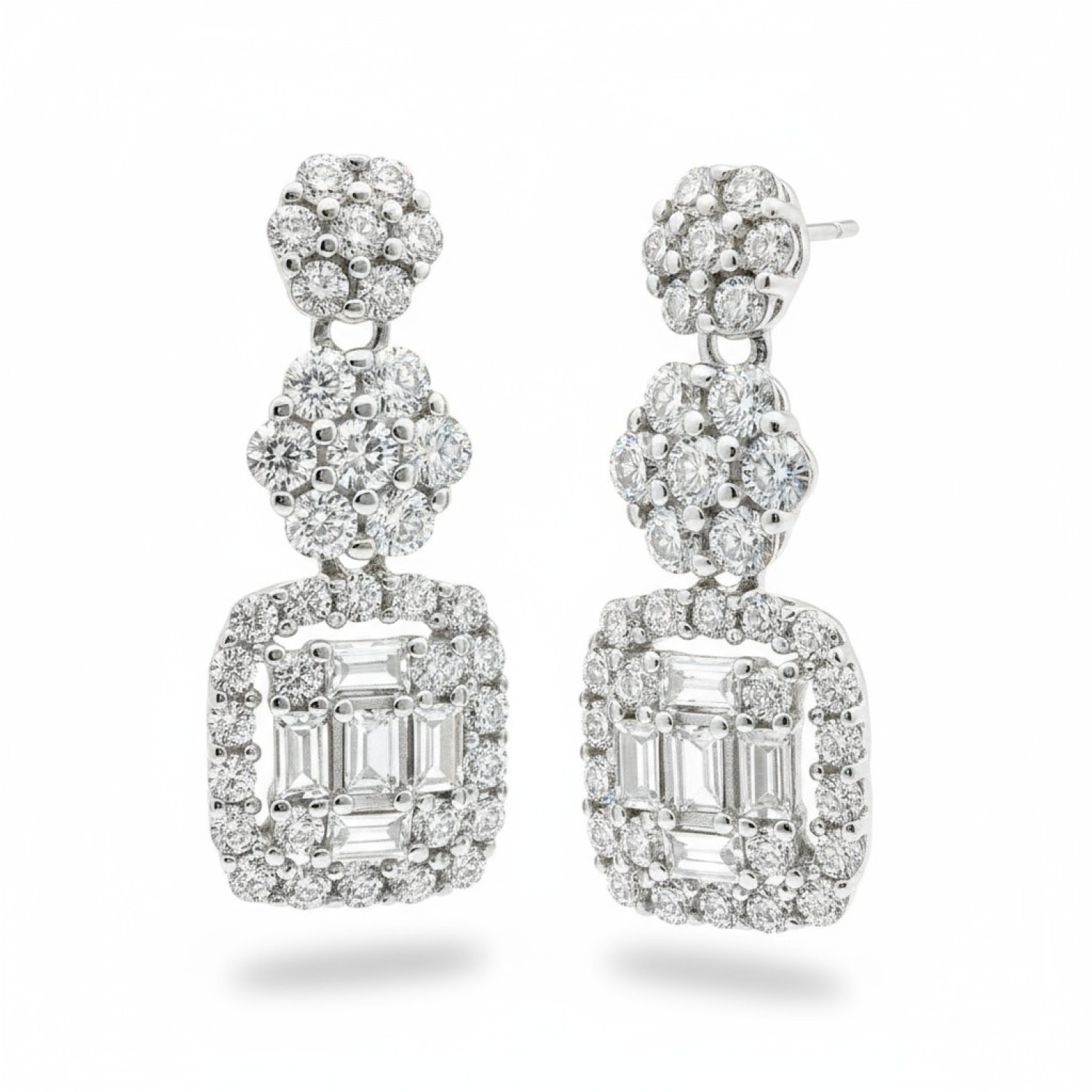 Sterling Silver CZ Floral & Halo Drop Earrings – QEI17777 | Christies Jewellery NZ Sterling Silver CZ Floral & Halo Drop Earrings – QEI17777