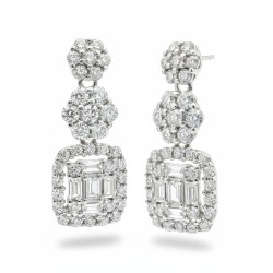 Sterling Silver CZ Floral & Halo Drop Earrings – QEI17777