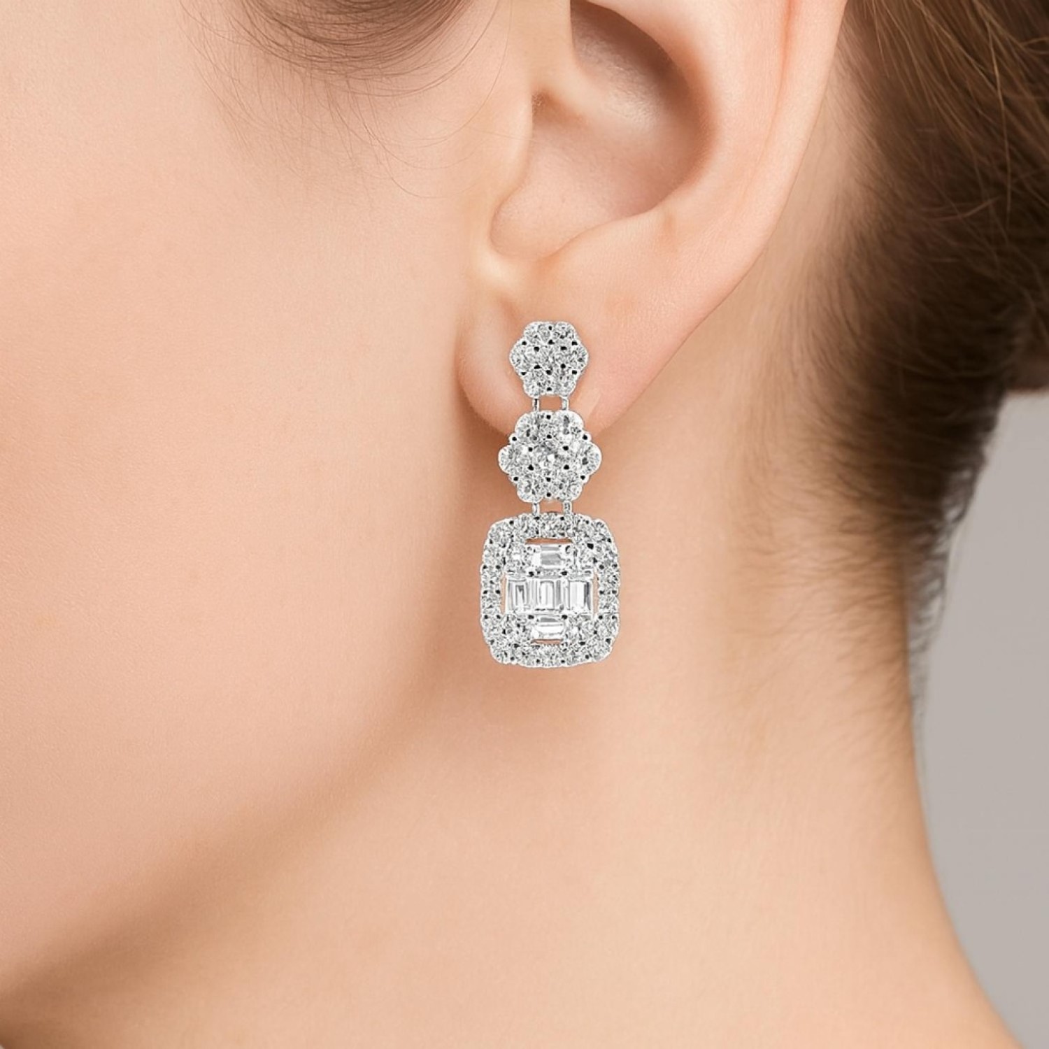 Sterling Silver CZ Floral & Halo Drop Earrings – QEI17777 | Christies Jewellery NZ Sterling Silver CZ Floral & Halo Drop Earrings – QEI17777