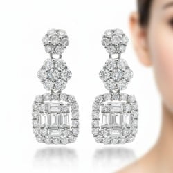 Sterling Silver CZ Floral & Halo Drop Earrings – QEI17777