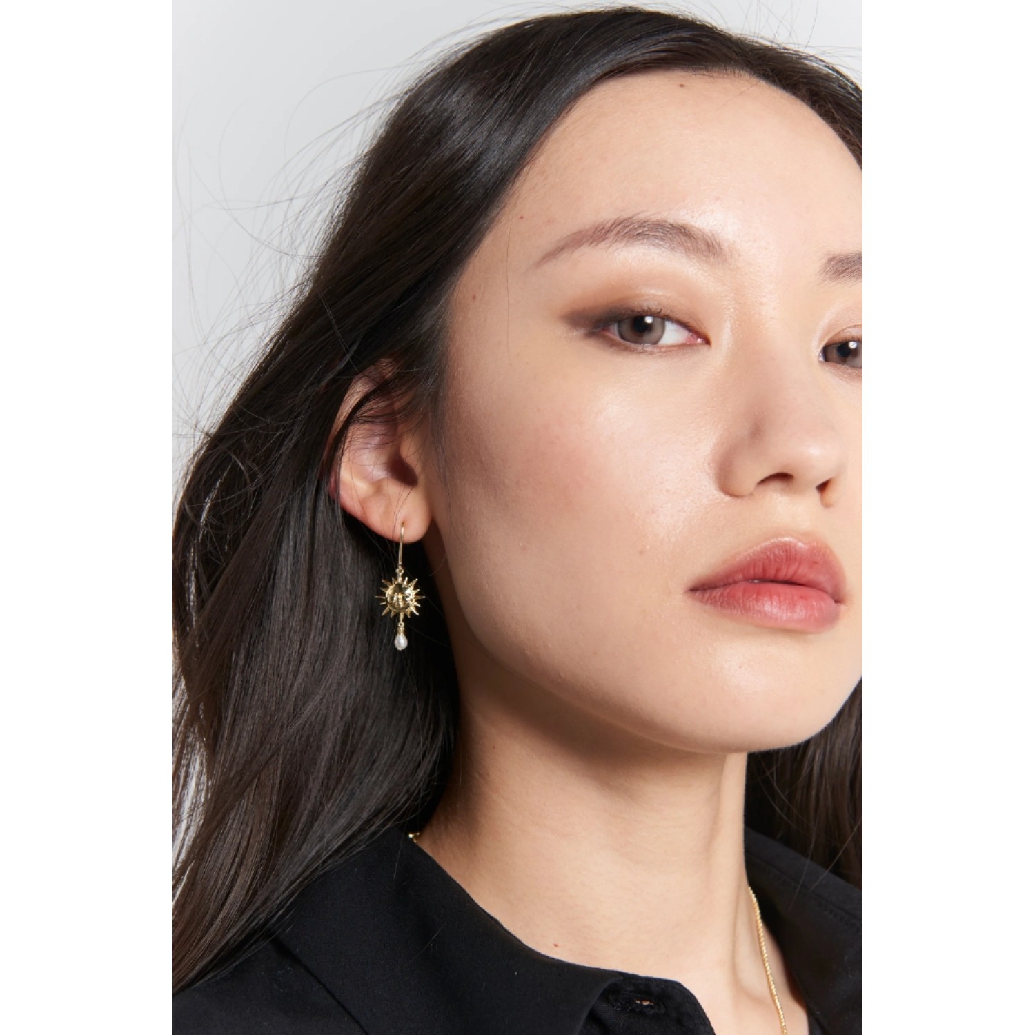 Karen Walker Sun and Moon Pearl Drop Earrings in sterling silver with freshwater pearls
