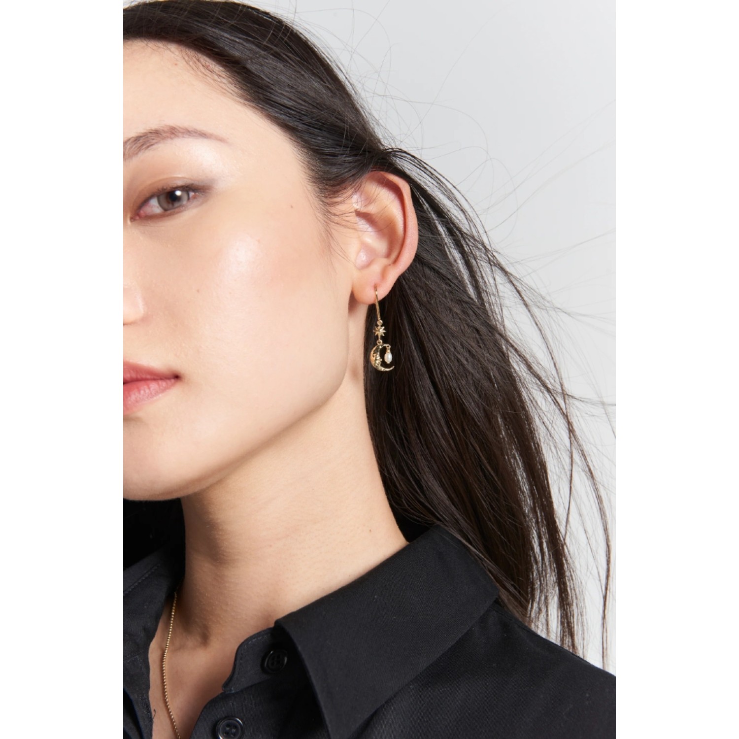 Karen Walker Sun and Moon Pearl Drop Earrings in sterling silver with freshwater pearls