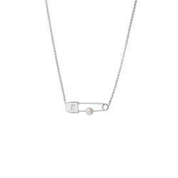 Runaway Safety Pin Necklace with 6mm Freshwater Pearl 45cm