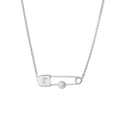 Runaway Safety Pin Necklace with 6mm Freshwater Pearl 45cm