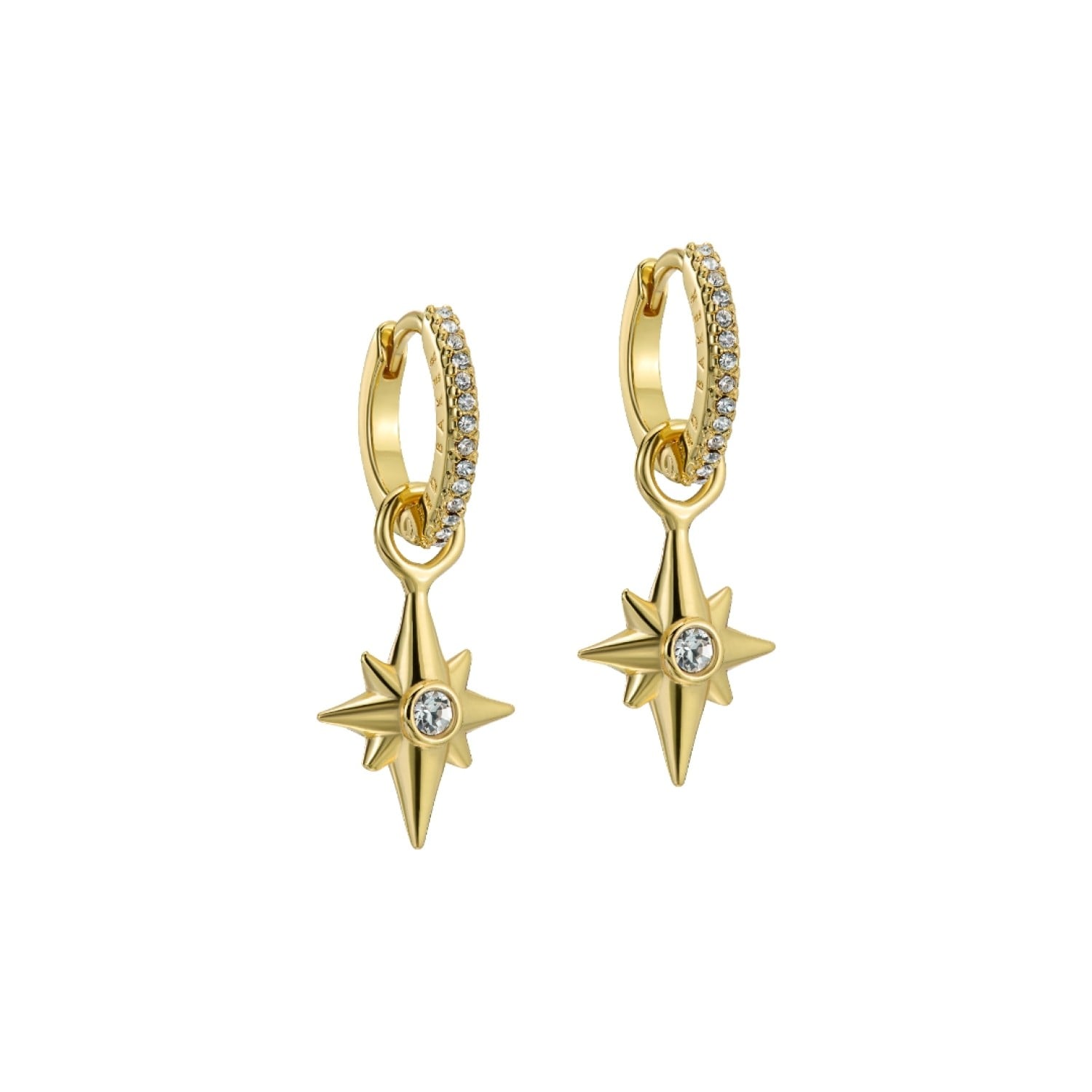 Ted Baker SINA star charm crystal huggie earrings in polished finish with sparkling stones