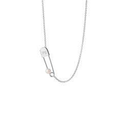 Runaway Safety Pin Necklace with 6mm Freshwater Pearl 45cm