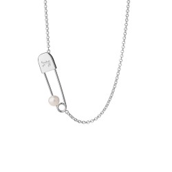 Runaway Safety Pin Necklace with 6mm Freshwater Pearl 45cm